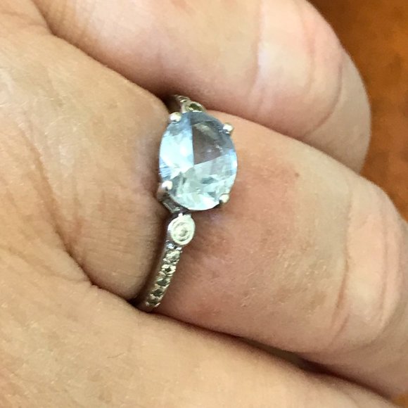 AVON Sterling Silver Created Aquamaring Ring Size - Picture 5 of 7